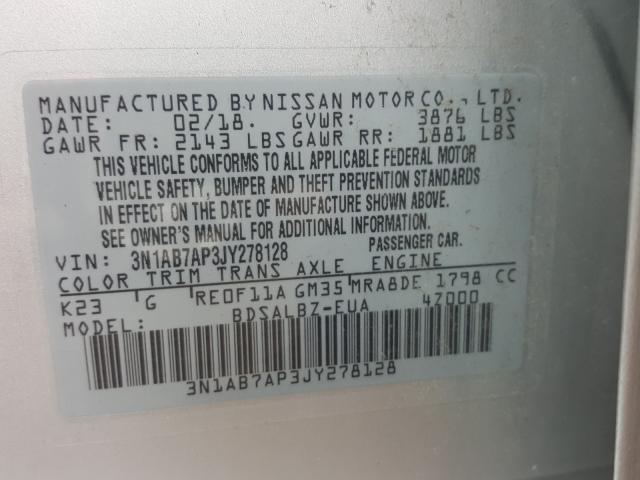 Photo 9 VIN: 3N1AB7AP3JY278128 - NISSAN SENTRA S 