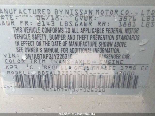 Photo 8 VIN: 3N1AB7AP3JY326310 - NISSAN SENTRA 