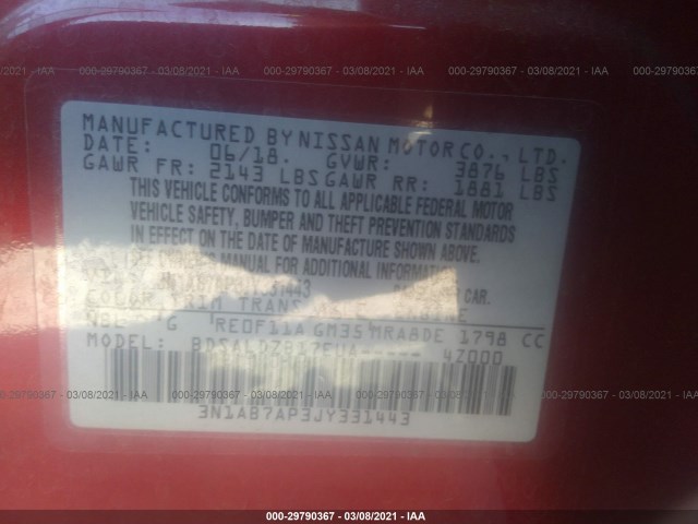 Photo 8 VIN: 3N1AB7AP3JY331443 - NISSAN SENTRA 