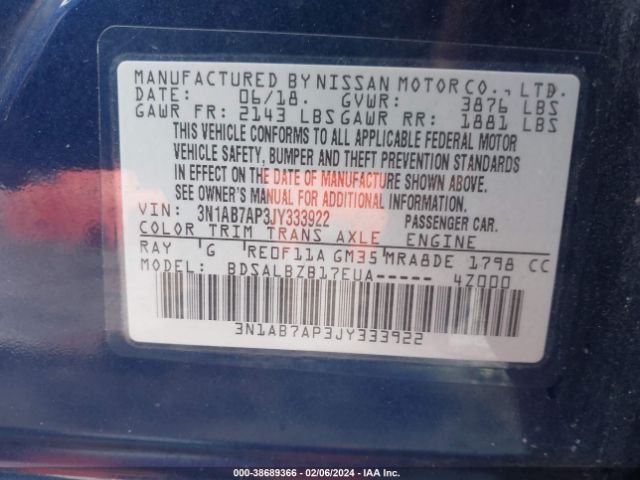 Photo 8 VIN: 3N1AB7AP3JY333922 - NISSAN SENTRA 