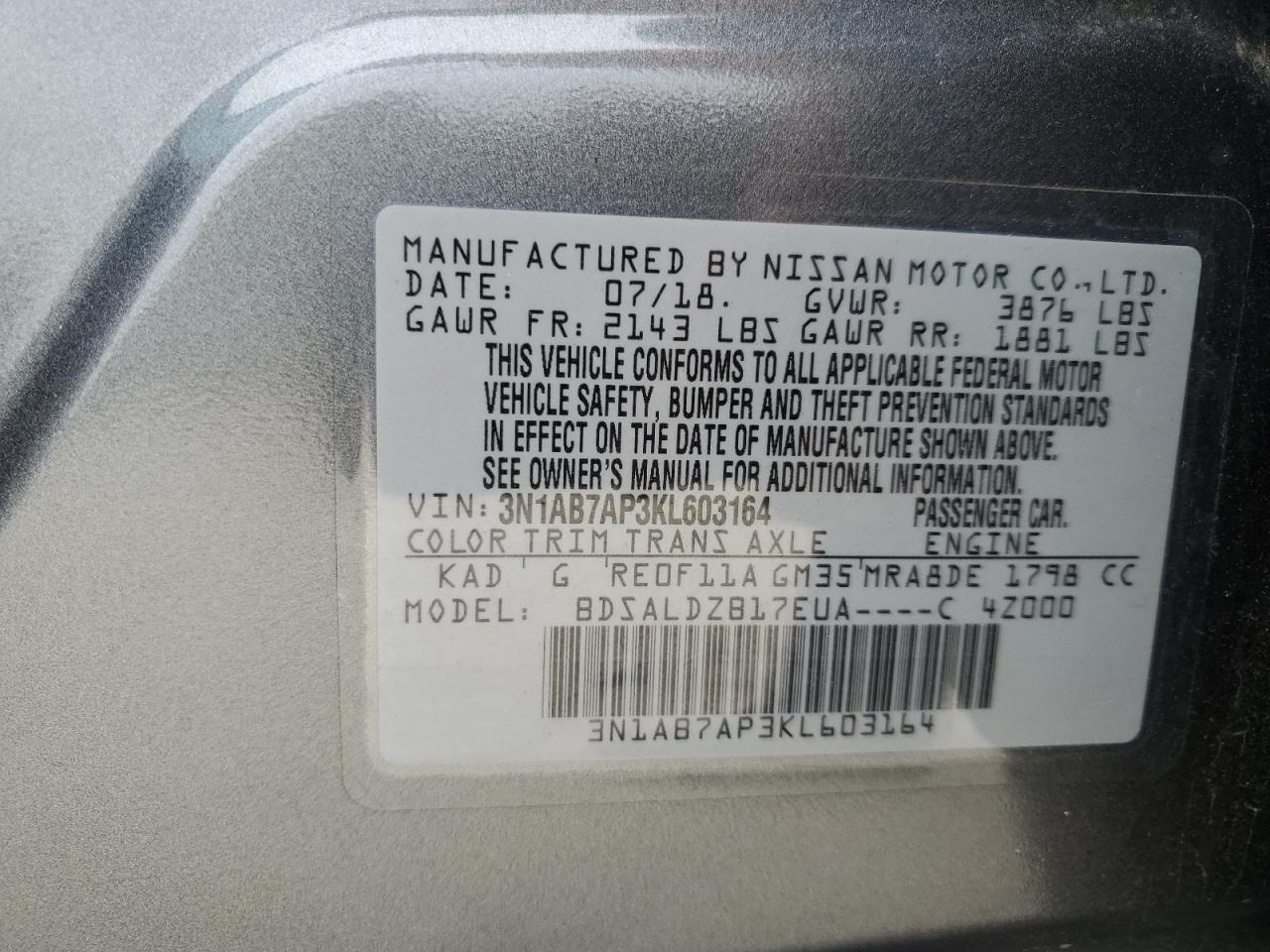 Photo 12 VIN: 3N1AB7AP3KL603164 - NISSAN SENTRA 