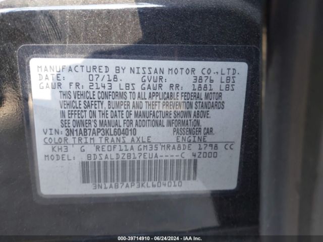 Photo 8 VIN: 3N1AB7AP3KL604010 - NISSAN SENTRA 