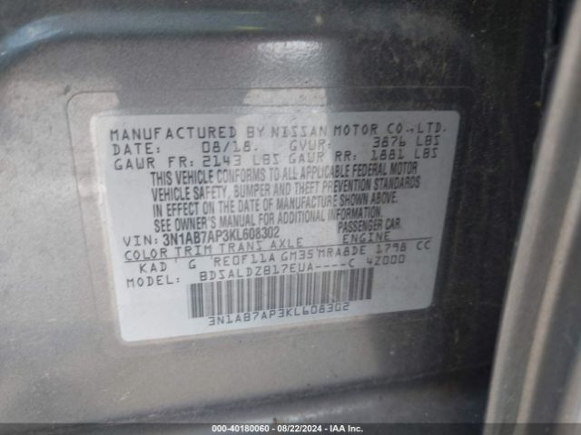 Photo 8 VIN: 3N1AB7AP3KL608302 - NISSAN SENTRA 