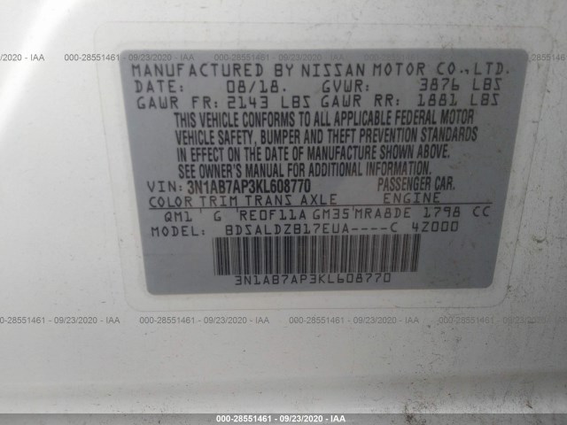 Photo 8 VIN: 3N1AB7AP3KL608770 - NISSAN SENTRA 