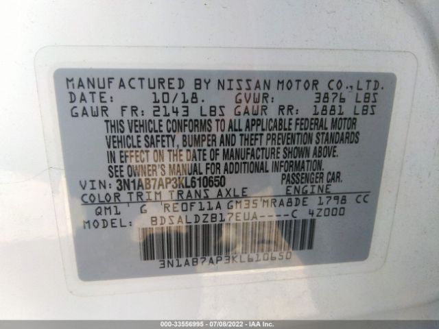 Photo 8 VIN: 3N1AB7AP3KL610650 - NISSAN SENTRA 