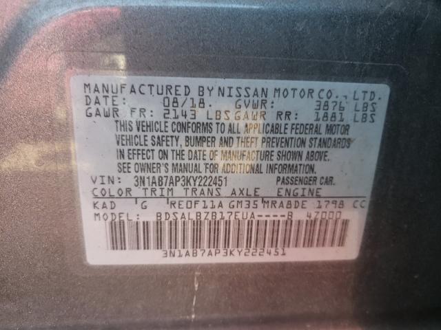 Photo 9 VIN: 3N1AB7AP3KY222451 - NISSAN SENTRA S 