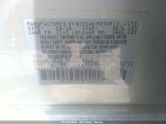 Photo 8 VIN: 3N1AB7AP3KY223955 - NISSAN SENTRA 