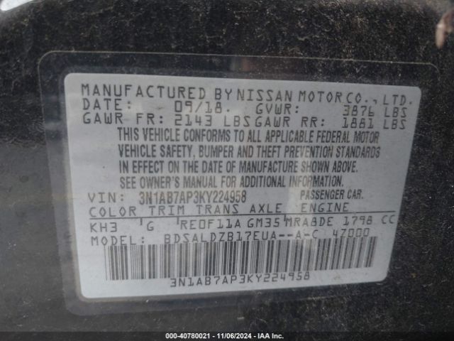 Photo 8 VIN: 3N1AB7AP3KY224958 - NISSAN SENTRA 