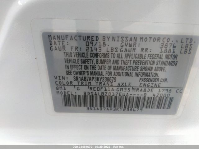 Photo 8 VIN: 3N1AB7AP3KY238679 - NISSAN SENTRA 