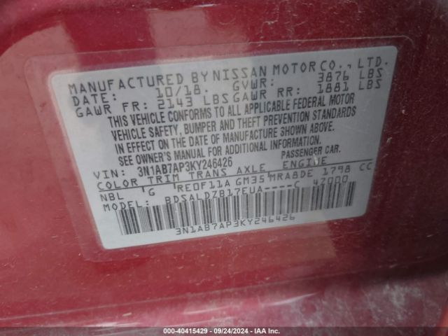 Photo 8 VIN: 3N1AB7AP3KY246426 - NISSAN SENTRA 