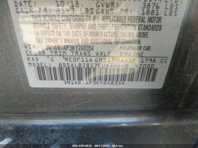 Photo 8 VIN: 3N1AB7AP3KY248354 - NISSAN SENTRA 