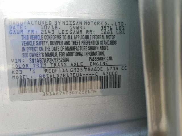 Photo 9 VIN: 3N1AB7AP3KY252694 - NISSAN SENTRA S 