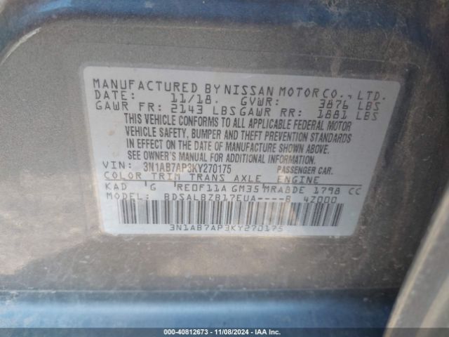 Photo 8 VIN: 3N1AB7AP3KY270175 - NISSAN SENTRA 