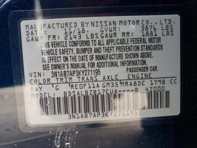 Photo 9 VIN: 3N1AB7AP3KY271195 - NISSAN SENTRA S 