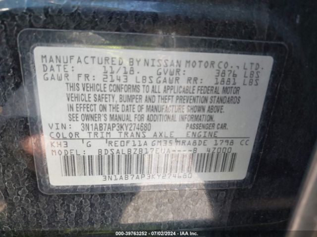 Photo 8 VIN: 3N1AB7AP3KY274680 - NISSAN SENTRA 