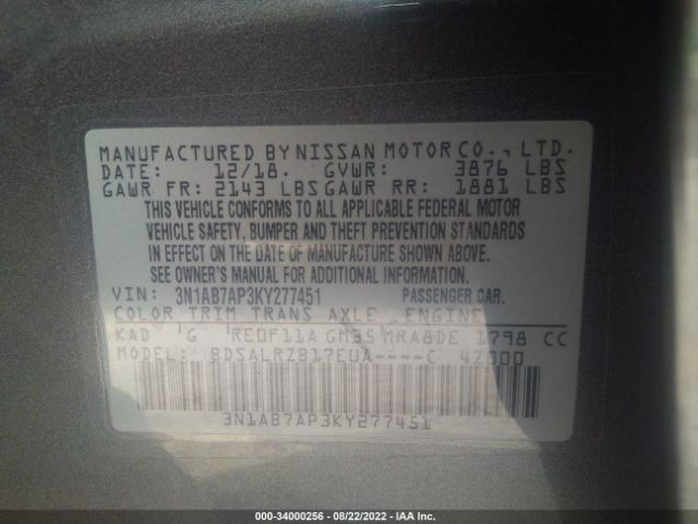 Photo 8 VIN: 3N1AB7AP3KY277451 - NISSAN SENTRA 