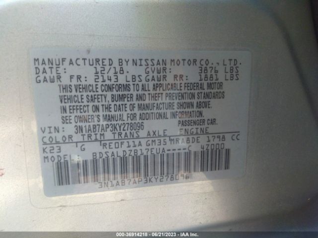 Photo 8 VIN: 3N1AB7AP3KY278096 - NISSAN SENTRA 