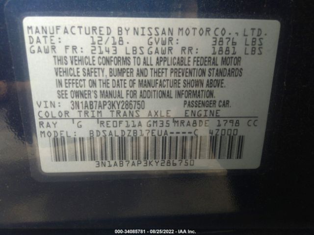 Photo 8 VIN: 3N1AB7AP3KY286750 - NISSAN SENTRA 