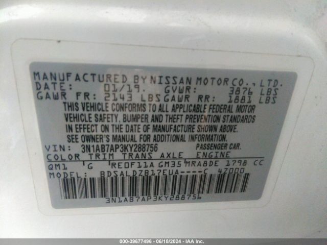 Photo 8 VIN: 3N1AB7AP3KY288756 - NISSAN SENTRA 