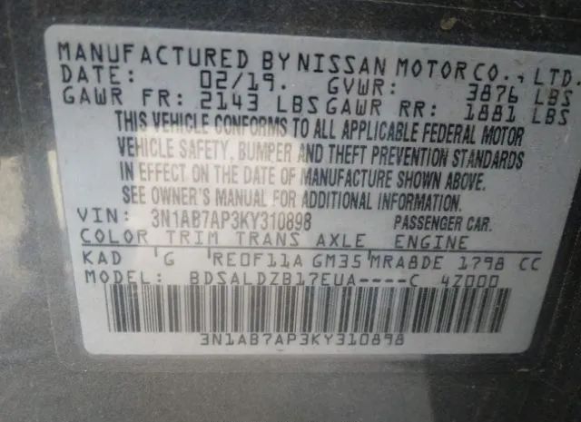 Photo 8 VIN: 3N1AB7AP3KY310898 - NISSAN SENTRA 