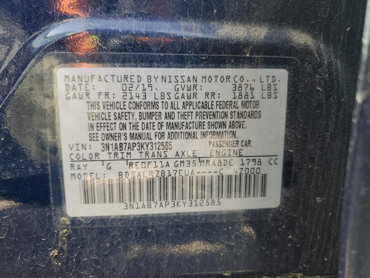 Photo 11 VIN: 3N1AB7AP3KY312585 - NISSAN SENTRA 