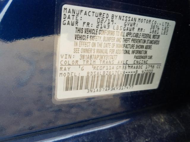 Photo 9 VIN: 3N1AB7AP3KY317477 - NISSAN SENTRA S 