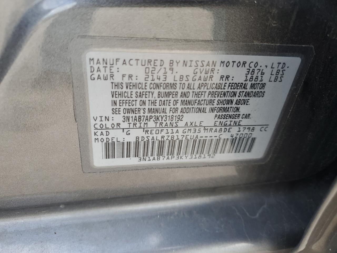 Photo 11 VIN: 3N1AB7AP3KY318192 - NISSAN SENTRA 