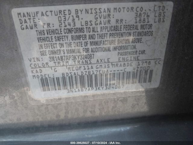 Photo 8 VIN: 3N1AB7AP3KY324087 - NISSAN SENTRA 