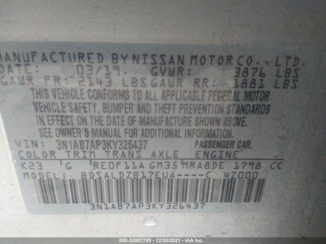 Photo 8 VIN: 3N1AB7AP3KY326437 - NISSAN SENTRA 