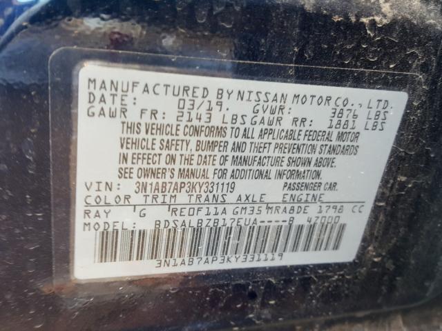 Photo 9 VIN: 3N1AB7AP3KY331119 - NISSAN SENTRA S 