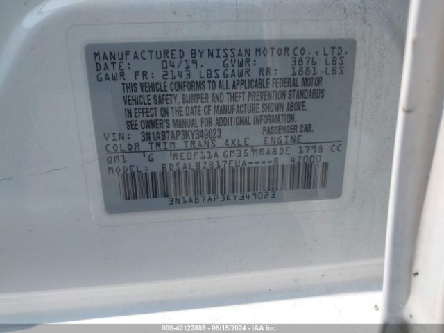 Photo 8 VIN: 3N1AB7AP3KY349023 - NISSAN SENTRA 