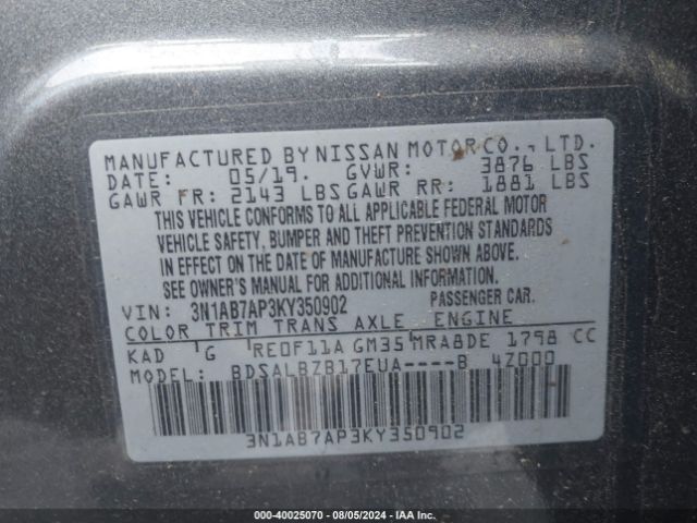 Photo 8 VIN: 3N1AB7AP3KY350902 - NISSAN SENTRA 