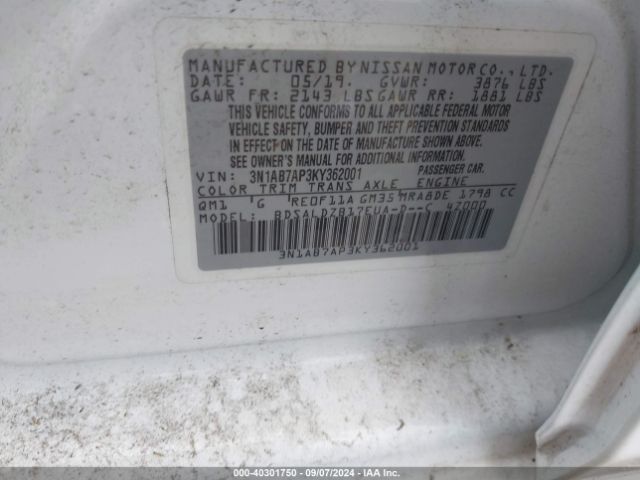 Photo 8 VIN: 3N1AB7AP3KY362001 - NISSAN SENTRA 