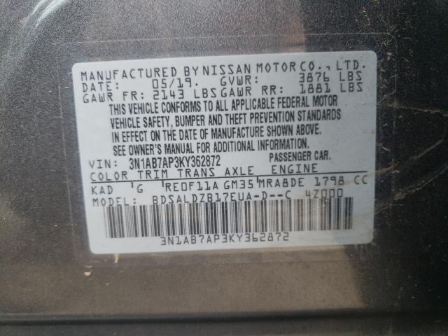 Photo 9 VIN: 3N1AB7AP3KY362872 - NISSAN SENTRA S 