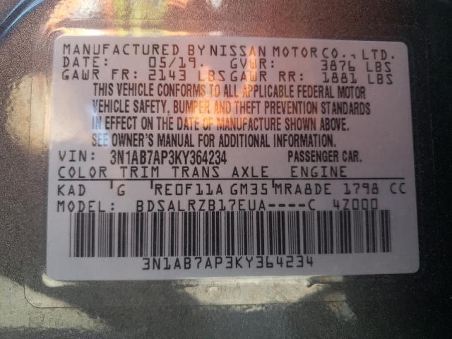 Photo 9 VIN: 3N1AB7AP3KY364234 - NISSAN SENTRA S 