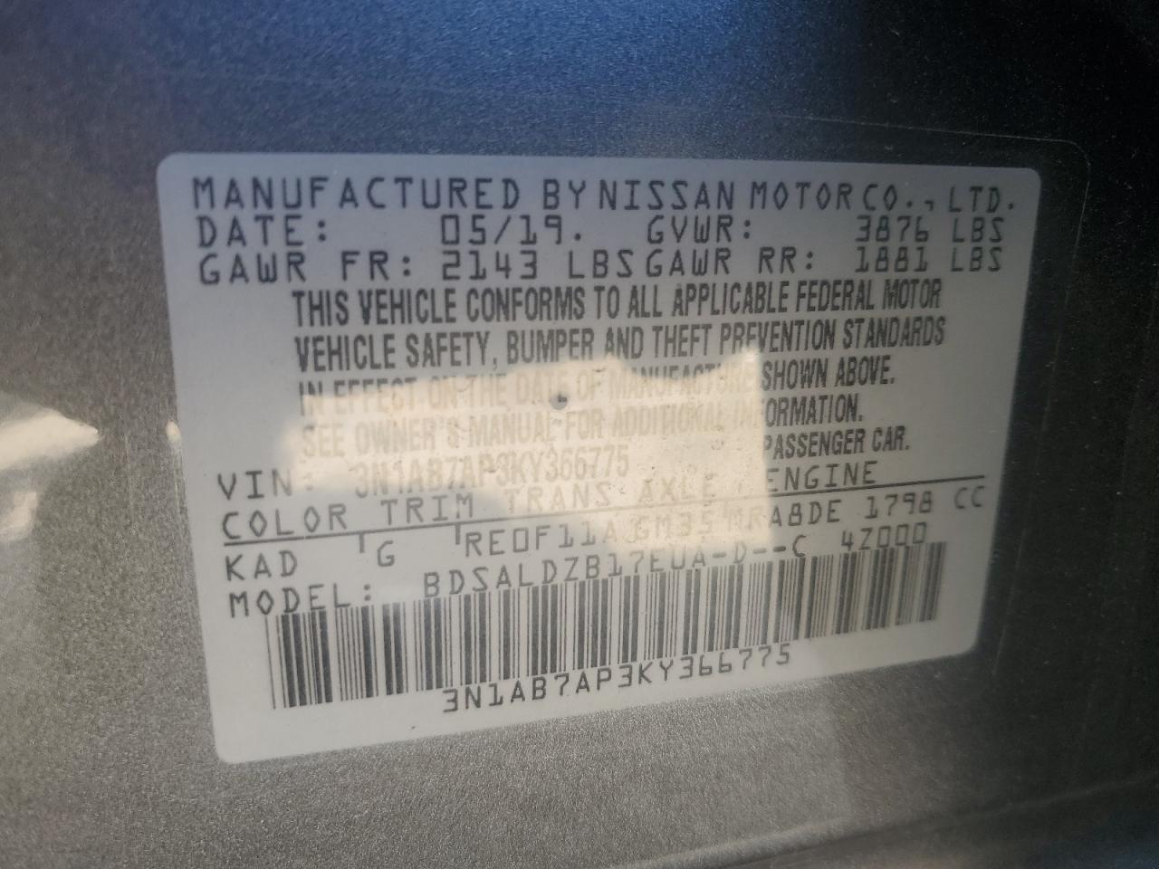 Photo 11 VIN: 3N1AB7AP3KY366775 - NISSAN SENTRA 