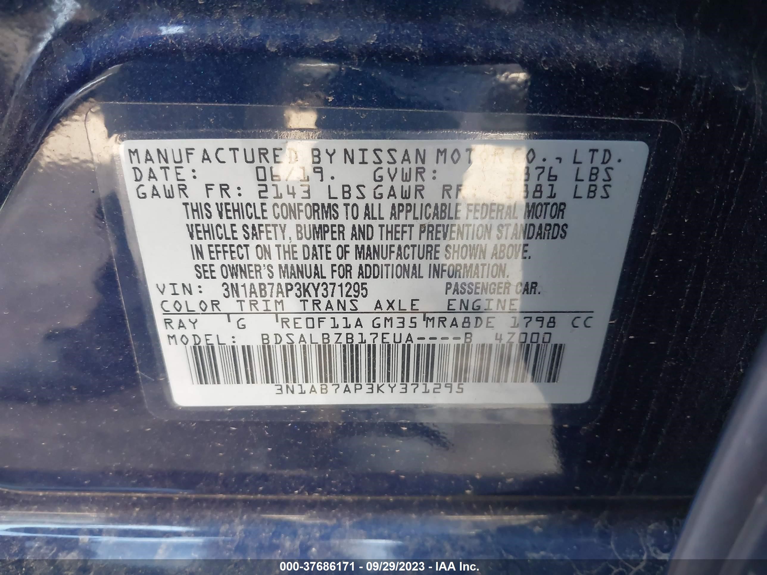 Photo 8 VIN: 3N1AB7AP3KY371295 - NISSAN SENTRA 