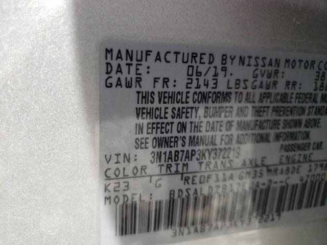 Photo 9 VIN: 3N1AB7AP3KY372219 - NISSAN SENTRA S 