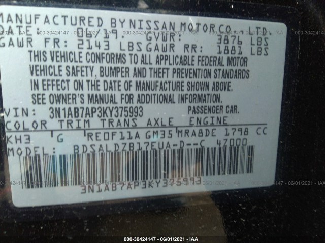 Photo 8 VIN: 3N1AB7AP3KY375993 - NISSAN SENTRA 