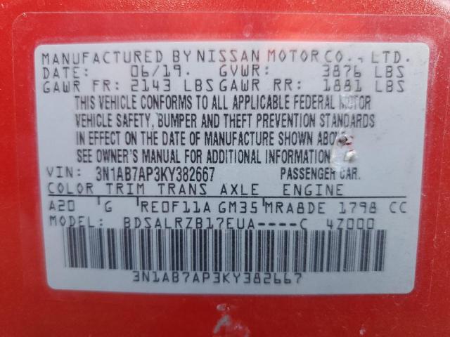 Photo 12 VIN: 3N1AB7AP3KY382667 - NISSAN SENTRA 