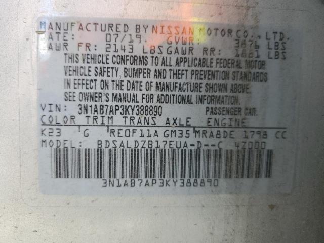 Photo 11 VIN: 3N1AB7AP3KY388890 - NISSAN SENTRA 