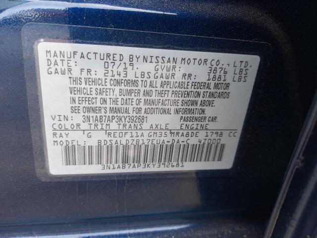 Photo 9 VIN: 3N1AB7AP3KY392681 - NISSAN SENTRA S 