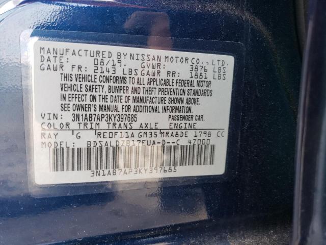 Photo 9 VIN: 3N1AB7AP3KY397685 - NISSAN SENTRA S 