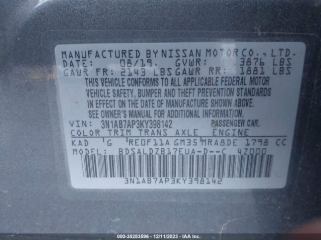 Photo 8 VIN: 3N1AB7AP3KY398142 - NISSAN SENTRA 