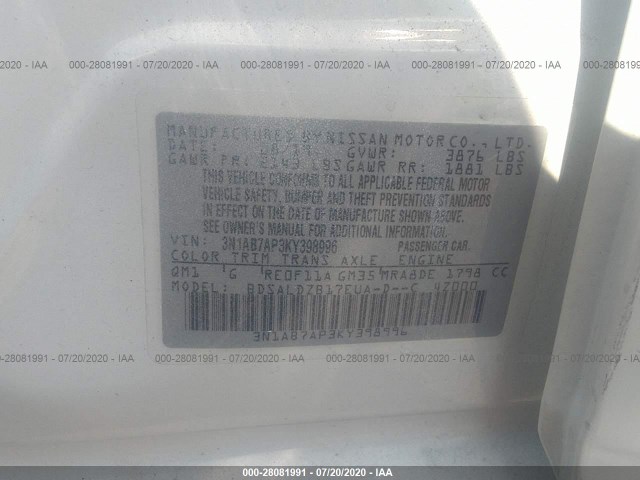 Photo 8 VIN: 3N1AB7AP3KY398996 - NISSAN SENTRA 