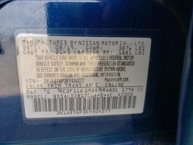 Photo 9 VIN: 3N1AB7AP3KY404277 - NISSAN SENTRA S 