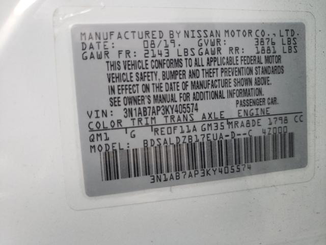 Photo 9 VIN: 3N1AB7AP3KY405574 - NISSAN SENTRA S 