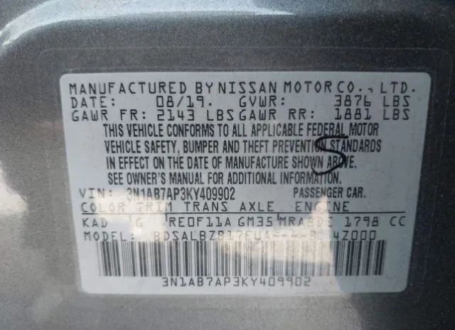 Photo 8 VIN: 3N1AB7AP3KY409902 - NISSAN SENTRA 