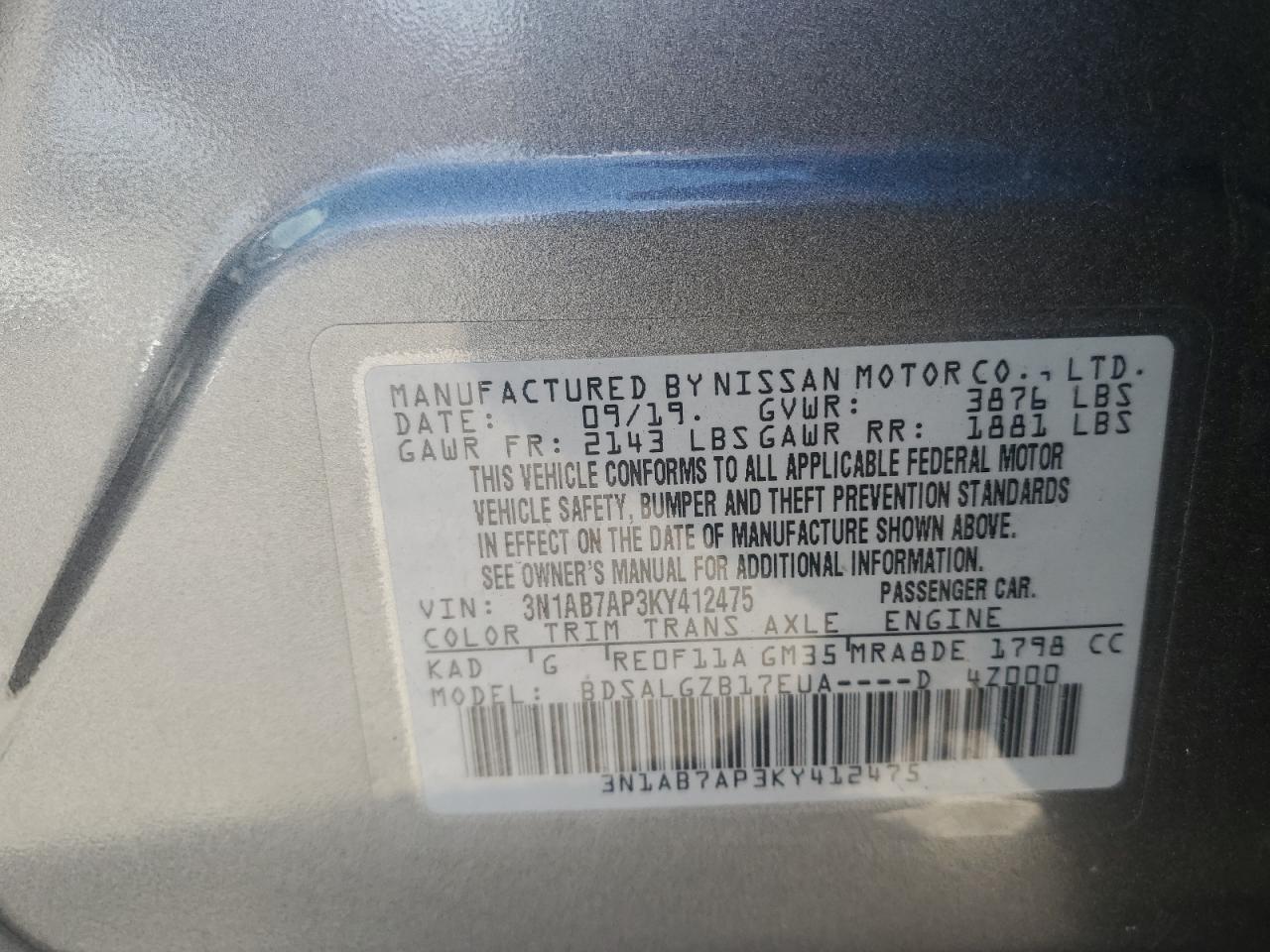 Photo 11 VIN: 3N1AB7AP3KY412475 - NISSAN SENTRA 