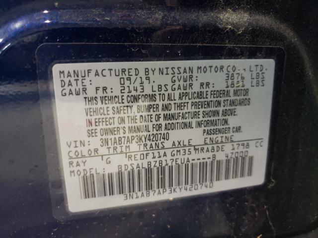 Photo 9 VIN: 3N1AB7AP3KY420740 - NISSAN SENTRA S 